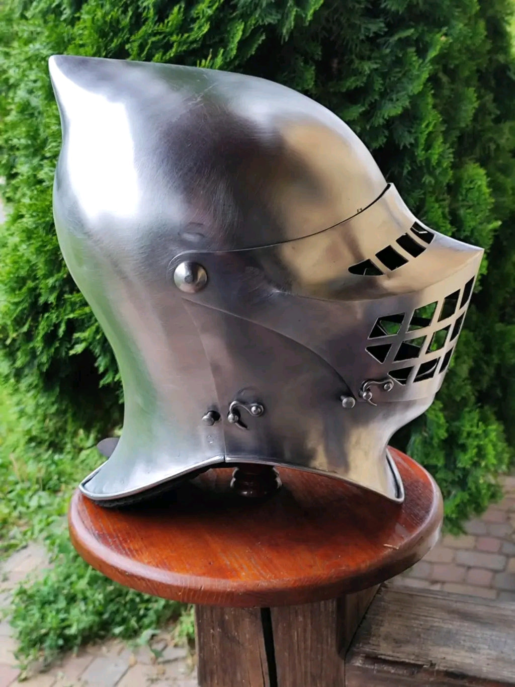 Transitional Sallet – Tempered Spring Steel (3mm Dome / 2mm Visor)