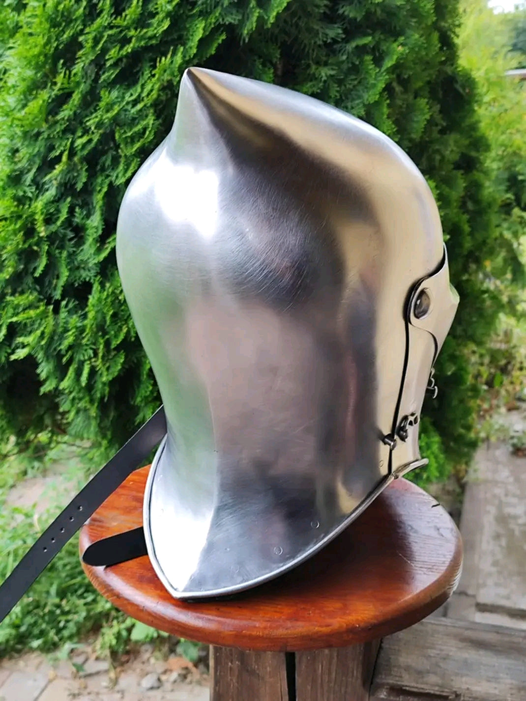 Transitional Sallet – Tempered Spring Steel (3mm Dome / 2mm Visor)